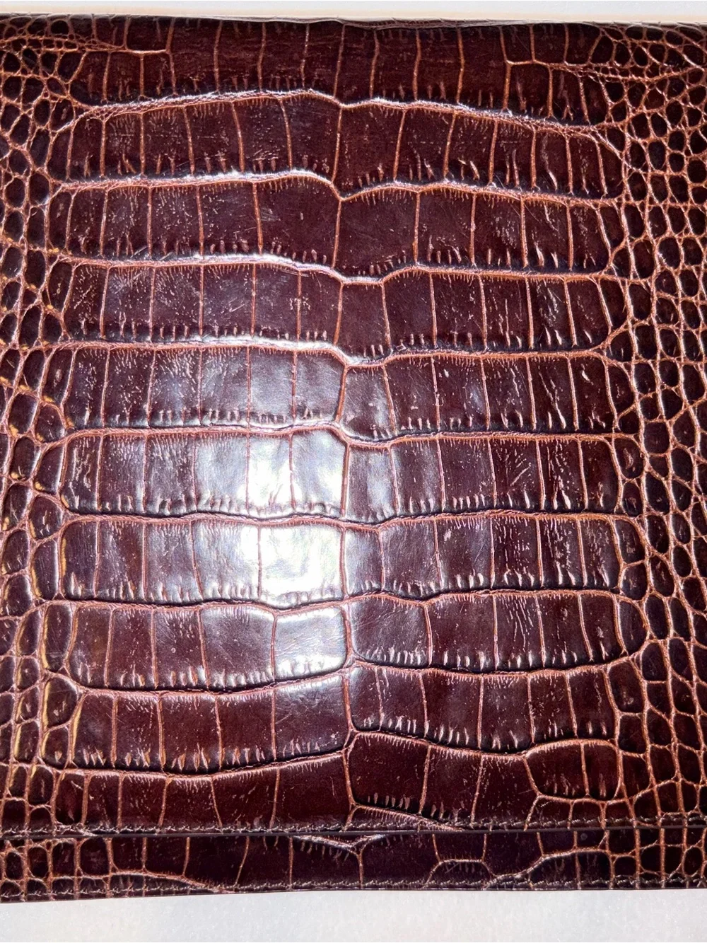 RALPH LAUREN BROWN ALLIGATOR PRINT Ltr .925 STERLING SILVER HARDWARE HANDBAG